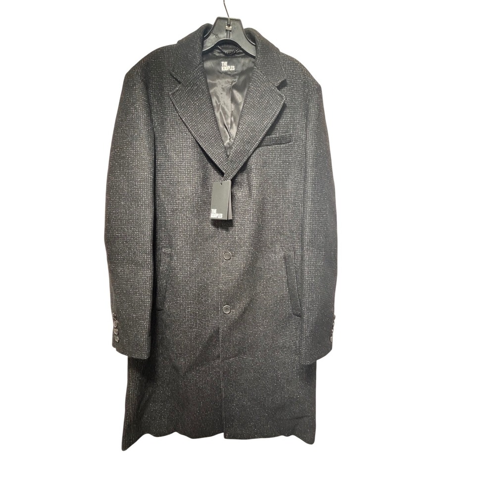 The Kooples Men's Wool Blend Patterned Overcoat Black Size FR 48/US 38 MSRP$745
